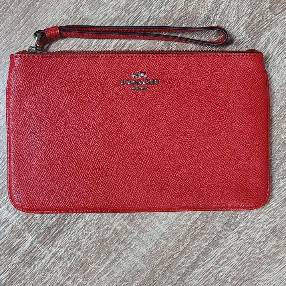 Coach Red Pebbled Leather Wristlet / Pouch — NWOT